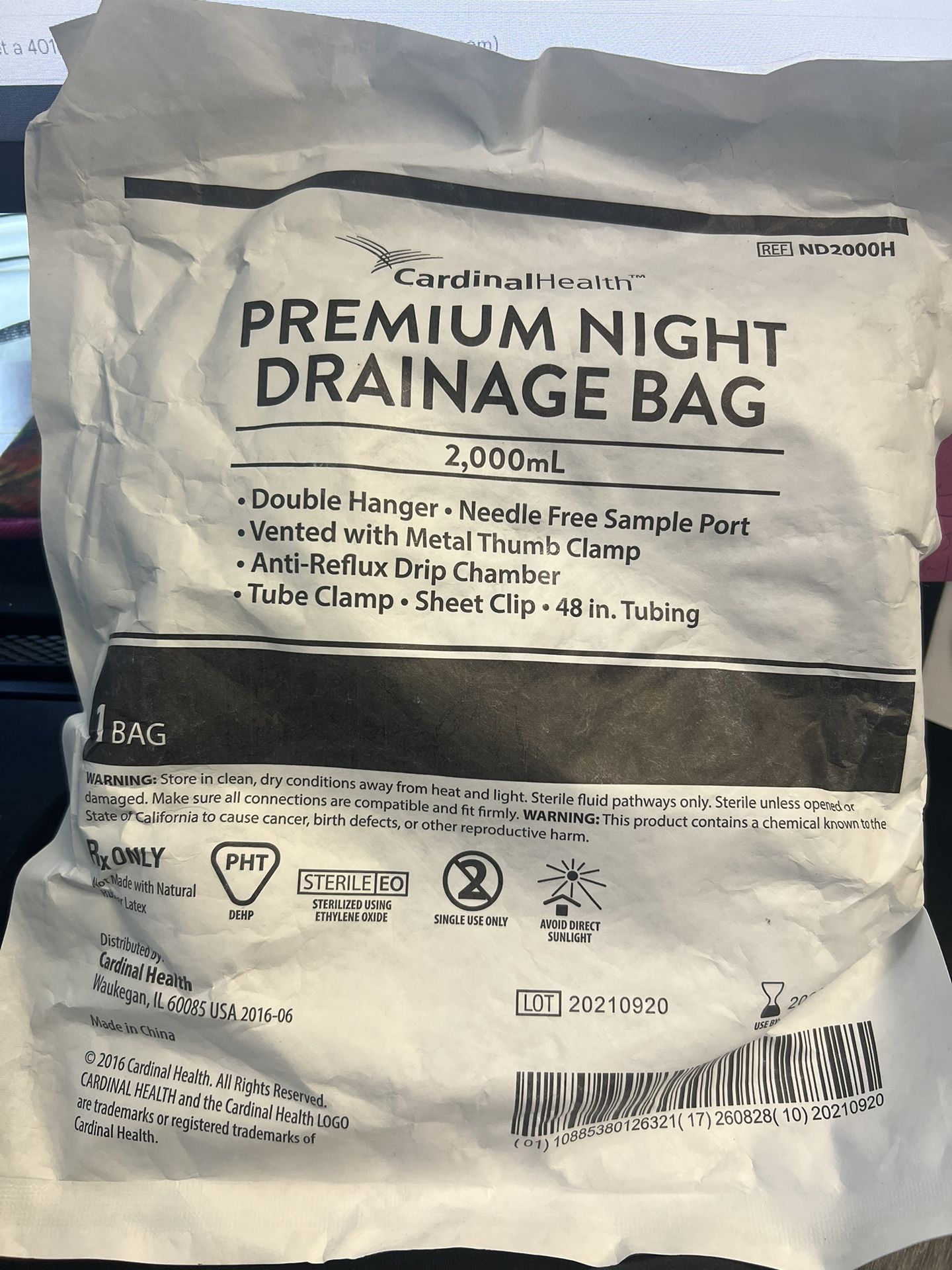 Premium Night Drainage Bag - Cardinal Health