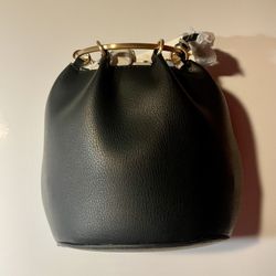 A New Day Black Gathered Bracelet Handbag Ring Handle Clutch 7”x9”x4.75” NWT