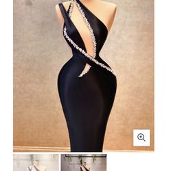 Evening/ Prom Dress, Xs, Black And Silver