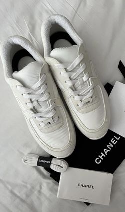 Chanel Sneakers Trainers White Reflective Leather Suede 37.5 7