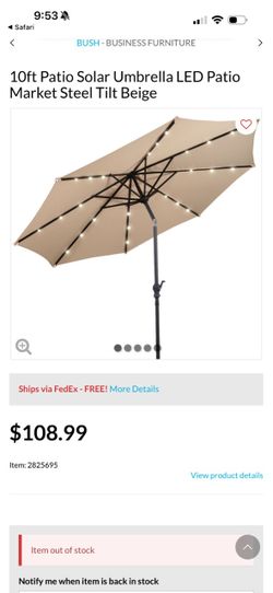 10ft Solar LED Patio Umbrella Beige