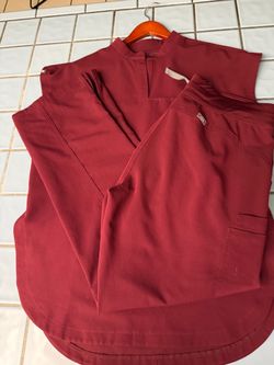 Dark Red Medical Scrubs Set Top and Pants