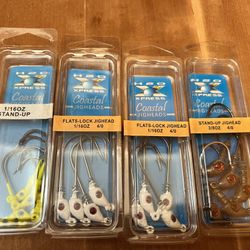 4 Packs Coastal Jigheads, Inshore Saltwater Fishing Lures.1/16 & 3/8 Oz., New