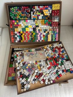 Large Vintage Dice Collection with Wooden Display Case