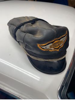 Vintage Harley-Davidson Leather Biker Cap Hat w/ Chain – Made in USA Style