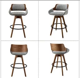 26" Bar Stools Set of 4，Soft Textured Fabric Counter Height Bar Chairs with Back, Modern Mid-Centur 