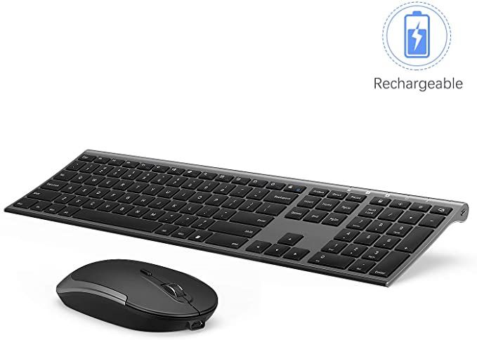 Wireless Keyboard and Mouse, 2.4GHz Rechargeable Compact Quiet Full-Size Keyboard and Mouse Combo with Nano USB Receiver for Windows, Laptop, PC, No
