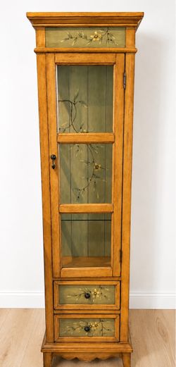 Solid Wood Hand-Painted Rustic Display Cabinet with Glass Door