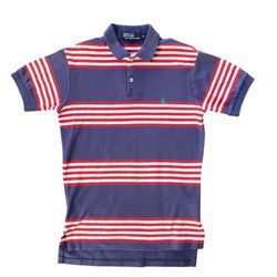 Polo by Ralph Lauren Red White Stripe Purple Collar Short Sleeve Shirt Size Small 