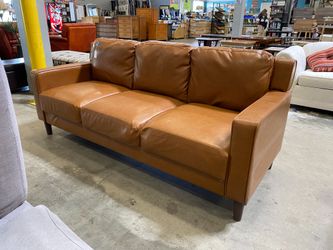 Caramel Faux Leather Recessed Back Sofa