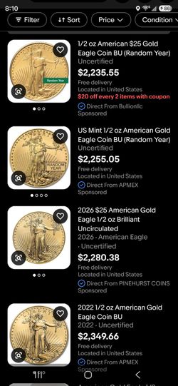 1/2oz American Gold Eagle Coins