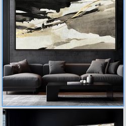 large abstract wall art white pictures canvas art for living room black and gold artwork 