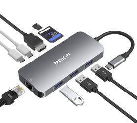 USB C Adapters for MacBook Pro/Air,Mac Dongle with 3 USB Port,USB C to HDMI, USB C to RJ45 Ethernet,MOKiN 9 in 1 USB C to HDMI Adapter,100W Pd Chargin