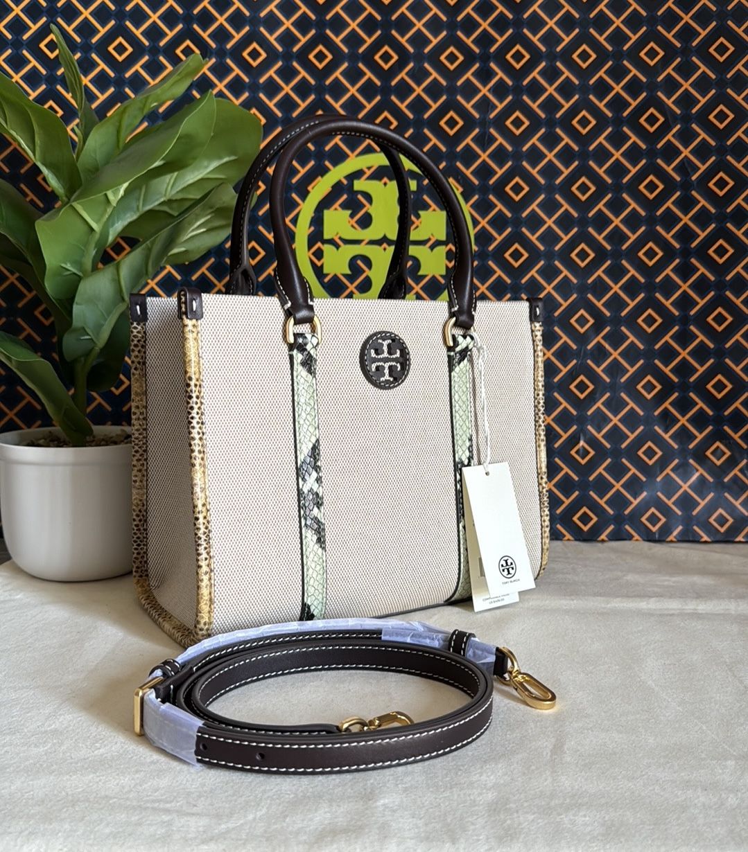 NWT Tory Burch blake canvas embossed small tote 163053
