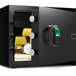 0.6 Cub Small Safe, Money Safes with Fingerprint Lock, Fingerprint Safe Box Fireproof Waterproof with 3 Locking Bolts, Security Small Safes for Home F