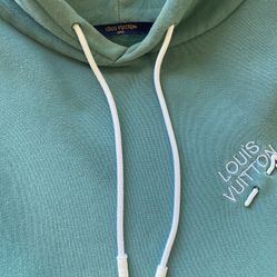 Like New! Authentic Louis Vuitton Embroidered Signature Hoodie with White Pin. Virgil Abloh Era. Color- Ocean (Teal Green). Size XL.