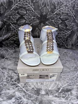 JIMMY CHOO WYATT WHITE LEATHER SANDALS (Size 9.5 US / 40 EU)