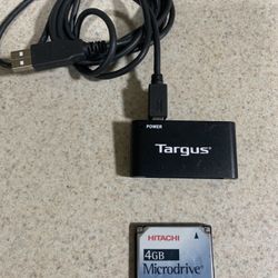 OEM Hitachi Microdrive 4GB CF+ Type II Compact Flash Card Tested Formatted w/ Targus 33-in-1 Card Re