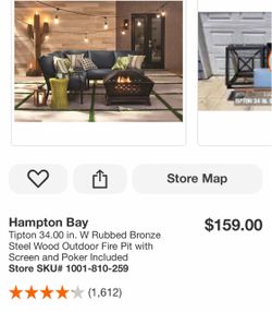 Hampton Bay Tipton 34.00 in. W Rubbed Bronze Steel Wood Outdoor Fire Pit with Screen and Poker Included