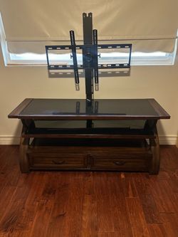 Wood TV Stand with Mount and Glass Shelve