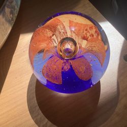 Vintage Glass Flower Paperweight 