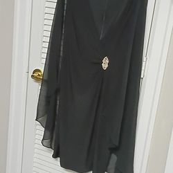 Morgan City Chiffon Sleeveless Cape Dress with rhinestone broach