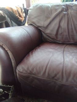 burgundy brownish Natuzzi Love Seat with ottoman GENUINE LEATHER