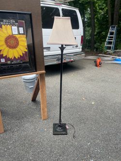 Black Floor Lamp with Beige Shade