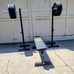 Bench +Rack Stands+7 ft Barbell +200 lbs, New  in Box 