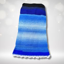 Vintage Crochet Afghan Throw Blanket Ombré Blue Gradient Approx. 56" x 27"