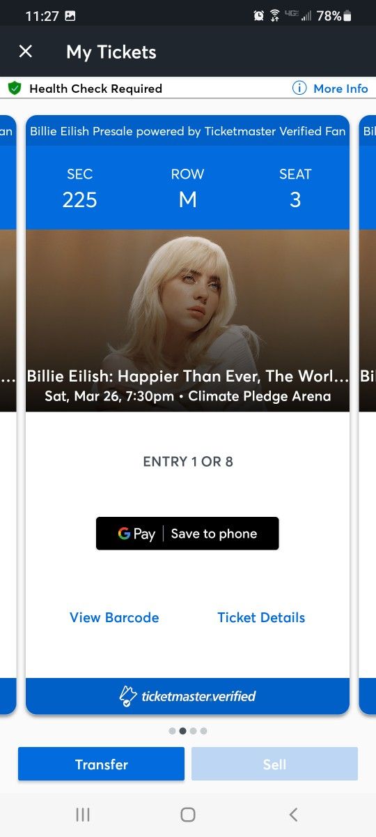 4 TICKETS BILLIE EILISH SATURDAY 3/26
