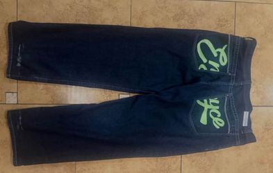 Dark Wash Jeans with Neon Green Graphic