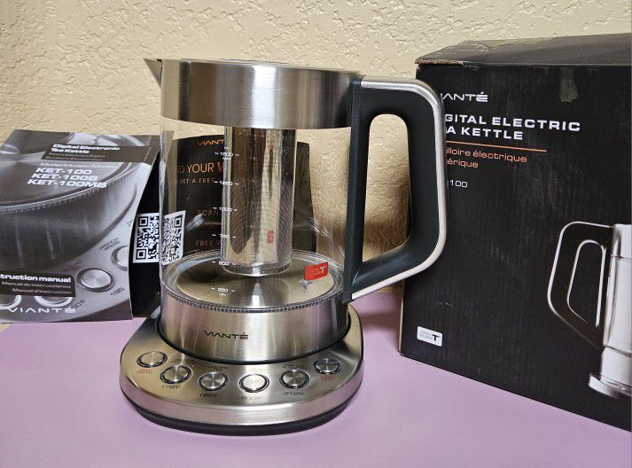 Vianté Hot Tea Maker Electric Glass Kettle with tea infuser- New