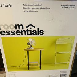 Round Wood and Metal Natural Finish End Table - New !