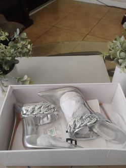 Silver Chain Embellished Stiletto Heels femme