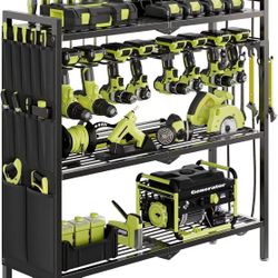 Large Power Tool Organizer Cart with Charging Station 8 Drill Holder (Black/RED/YELLOW)