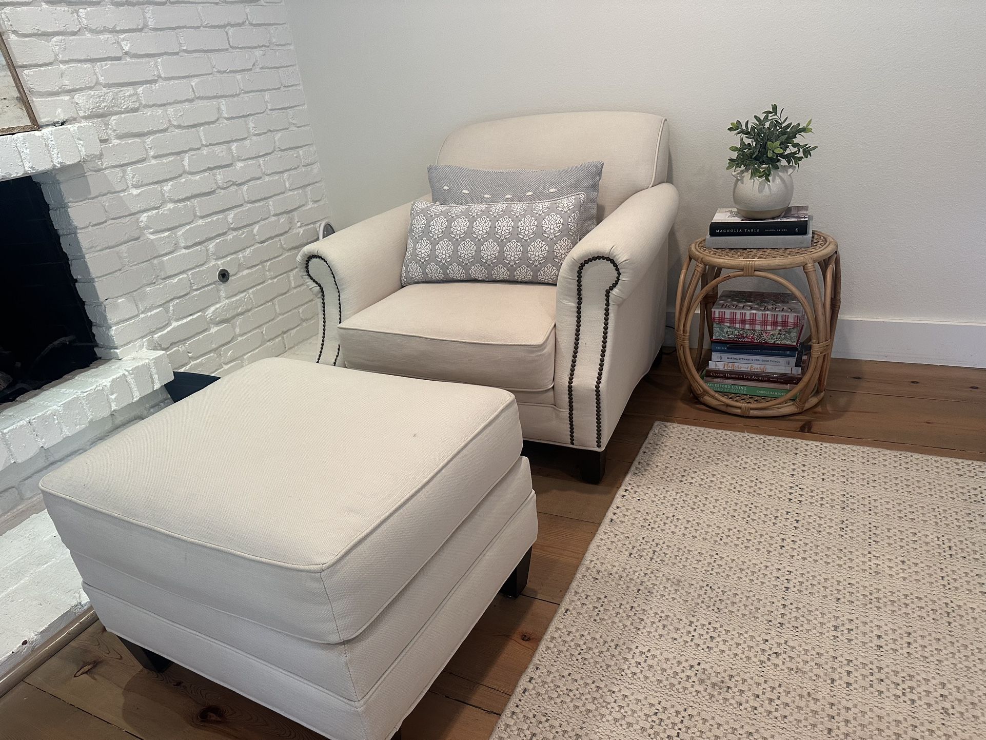 Upholstered Chair + Ottoman 