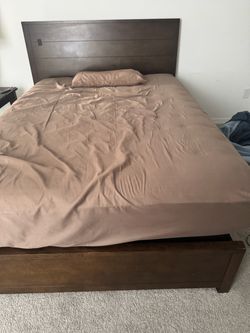 Dark Brown Wood Bed Frame with Headboard