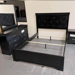 Amalia Black Upholstered Panel Bedroom Set Queen Or King Bedroom Set 
