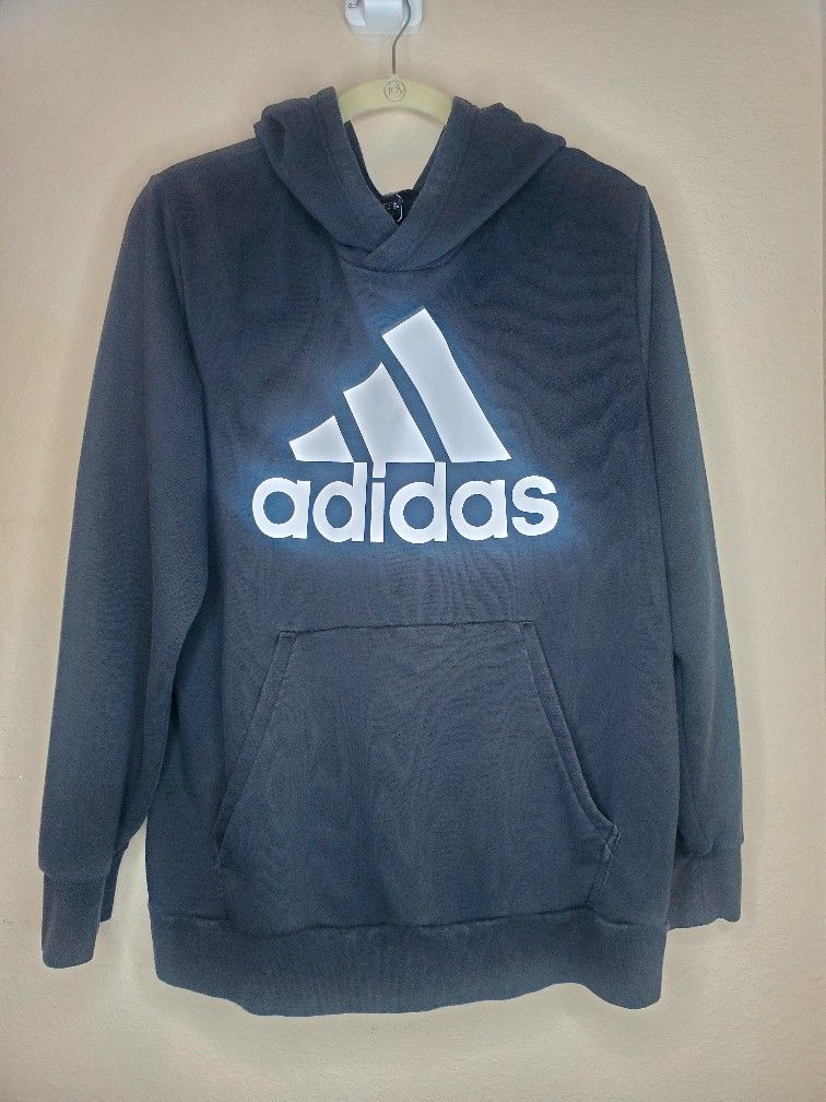 Adidas Sweatshirt Hoodie Men's Black Big White Logo CW3861 Size Large
