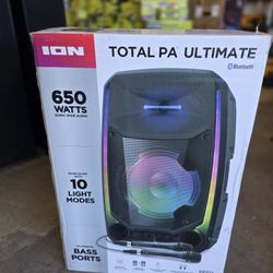 Ion IPA161 Total PA Ultimate Portable Bluetooth Speaker 650 Watts With 2 Microphones & Stand Black