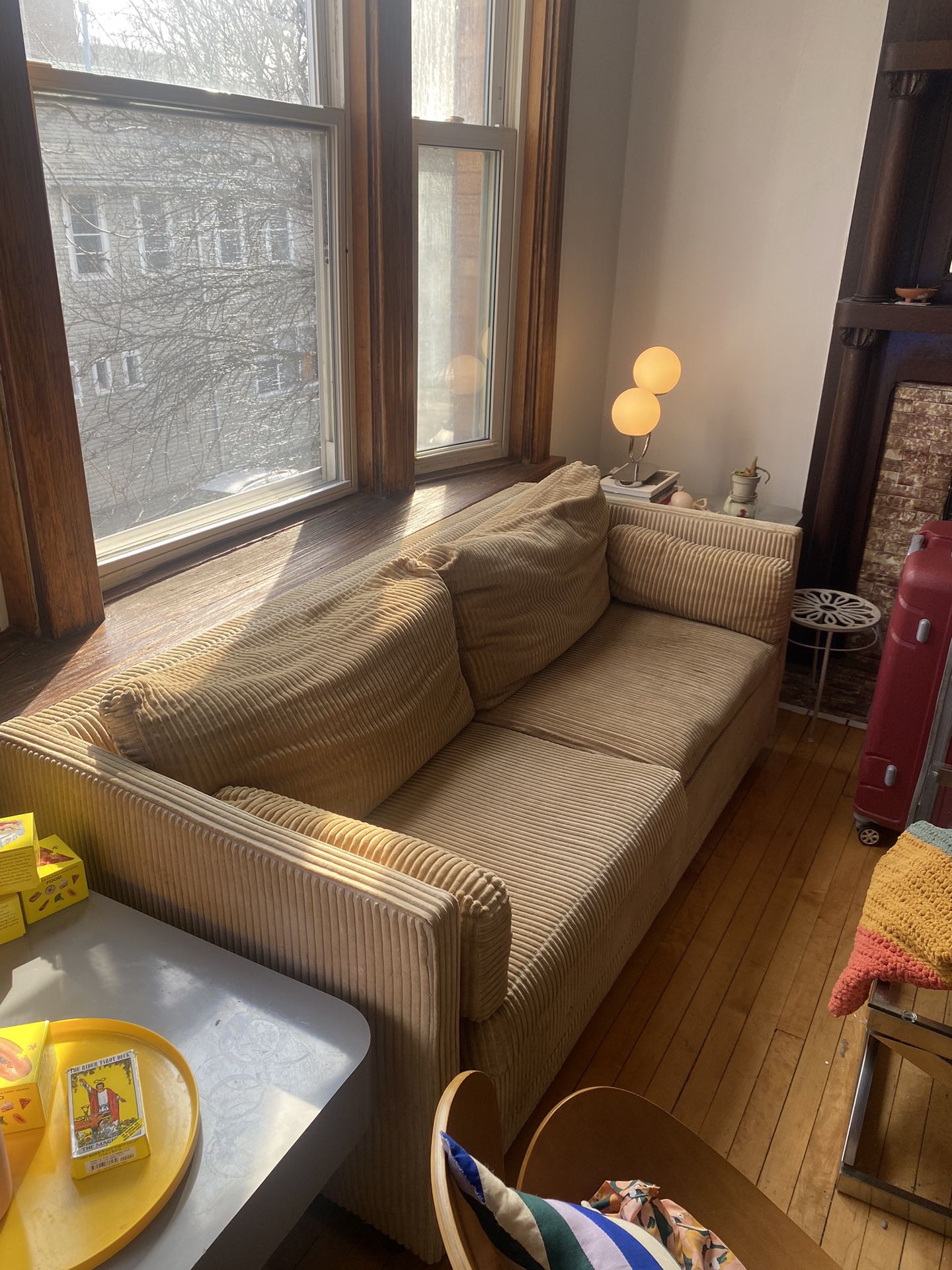 YELLOW CORDUROY PULL OUT COUCH (OBO)