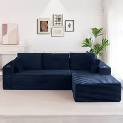 MAXYOYO 103" L-Shape Sectional Sofa - Corduroy Cloud Modular Couch for Living Room, Navy