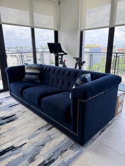 Navy Blue Velvet Tufted Chesterfield Sofa