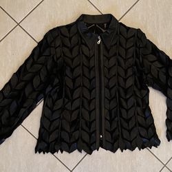 Black Cut Out Leaf (faux) Leather Jacket- No Tags - Women Large