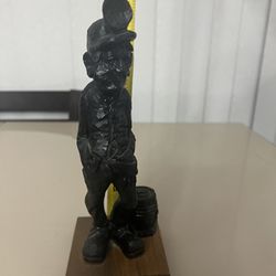Vtg Wood Like Carved Coal  Underground Miner 8.5" Man Statue Figure Folk Art