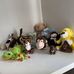 Lot Of 13 Plush Stuffed Animals Ty Emoji Plush Monkey Frog National Geographic