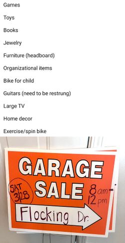 Huge Garage Sale Tomorrow Saturday March 28th 8AM