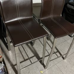Two Brown Leather Barstool Chairs