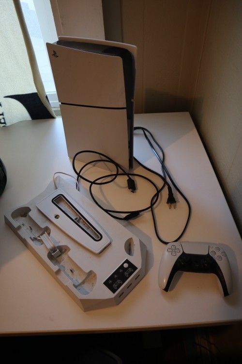 Used Ps5 Slim And Controller W/ Vertical Fan Charger